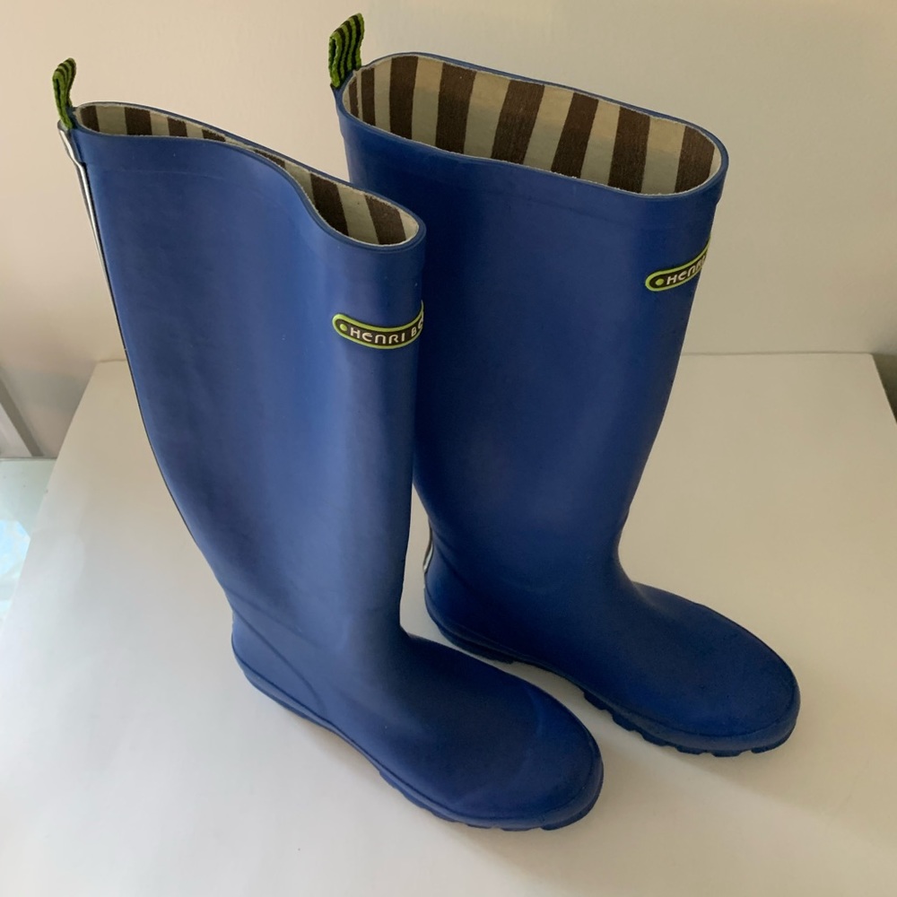 Henri Bendel Blue Rubber Rain Boots Wellies, 8 - Picture 2 of 14